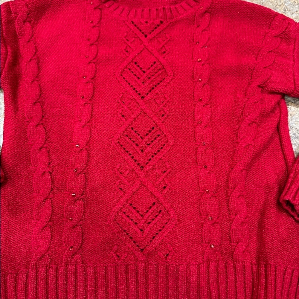 Red Cable Knit Sweater - Picture 2 of 4